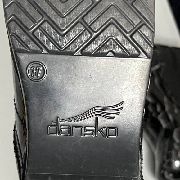 Dansko Clogs Size 37 Black Snake Print Patent Leather Professional Comfort Shoes - Picture 6 of 8